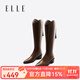 ELLE加絨長(cháng)筒靴女靴新款v口騎士靴子女高跟小個(gè)子增高長(cháng)靴牛仔靴 棕色跟高4.5cm 38 (240mm) 標準碼