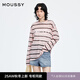 moussy 2025早秋新品休閑條紋撞色字母印花長(cháng)袖T恤028ISA90-1003 090粉紅色 均碼