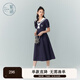 紫涵（ZIHAN）紫涵學(xué)院風(fēng)連衣裙女夏季新款日系海軍領(lǐng)系帶收腰短袖中長(zhǎng)裙子 藏青 L