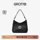 GROTTO個(gè)樂(lè )經(jīng)典黑石hobo包大小號植鞣綿羊皮腋下單肩斜挎軟包通勤禮物 經(jīng)典黑 金標S