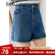 百圖betu女裝夏季新款牛仔褲高腰毛邊牛仔顯瘦A字短褲女2404T72 牛仔色 M