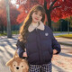 詩(shī)蒂淑羽絨棉服女2025冬季新款學(xué)生潮復古顯瘦保暖設計感小個(gè)子短款外套 藏青色 L 建議105-125斤