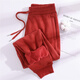 UNAE全棉磚紅色加絨加厚運動(dòng)褲女秋冬新款時(shí)尚純棉衛褲休閑大碼長(cháng)褲女 磚紅色（加絨款） XL