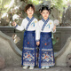 小淘孩兒童古裝漢服男女童春秋國學(xué)服國風(fēng)馬面裙三字經(jīng)中秋演出服 藍(lán)110