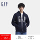 GAP男女裝秋季款印花字母logo抓絨連帽衛(wèi)衣休閑外套660128