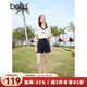 百圖betu女裝2025夏季新款T恤V領(lǐng)撞色設計復古美式風(fēng)純棉短袖2504T17 淺杏色 M