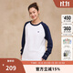 Champion冠軍長(cháng)袖T恤男新款刺繡插肩袖打底衫女撞色基礎 白拼藏青 M