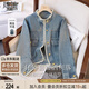 她池港風(fēng)寬松復(fù)古牛仔服女2025秋裝新時尚毛邊休閑單排扣外套