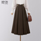 她池高腰半身裙2025秋裝新款女裝A字顯瘦復古壓褶中長(cháng)裙