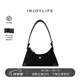 INJOYLIFE絨面hobo包2023新款復古美式腋下包小眾女包單肩小包包 黑色
