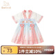 班喜迪漢服女童連衣裙夏裝小女孩公主裙寶寶周歲禮服兒童裙子夏季中國風(fēng) 粉色 110