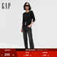GAP女裝2025秋季新款純棉圓領(lǐng)針織衫基礎(chǔ)款開衫毛衣美版443176 黑色 M 美碼  L亞洲碼170/96A