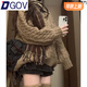 DGOV加厚版韓國V領麻花燈籠袖套頭毛衣女秋季新款慵懶寬松針織上衣 棕色【版】zt M （95-110斤）