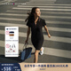 TOMMY HILFIGER夏季女裝珠地網(wǎng)眼氣質(zhì)休閑鑲邊V領(lǐng)顯瘦短袖POLO連衣裙J0982 黑色001 M