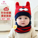 9i9嬰兒帽子紅色老虎春秋0-3歲寶寶針織保暖帽防風(fēng)護耳帽圍脖套裝F55