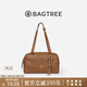 BAGTREE包包樹(shù)風(fēng)信包新款植鞣牛皮波士頓包單肩腋下大容量通勤保齡球女包 烤棕色+烤棕色啟笛掛件 小眾輕奢女包