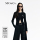 MO&Co.春秋手縫鉆飾雙開拉鏈修身短款針織衫開衫摩安珂 黑色 S 160