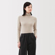 無印良品（MUJI）女式 起毛 羅紋編織 高領(lǐng)長袖T恤 針織衫打底衫女裝25年秋季 米色條紋 M （160/84A）