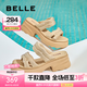 百麗（Belle）時(shí)尚水鉆面休閑拖鞋女厚底可外穿拖鞋D7Z1DBT5 杏色 36 (230mm)