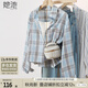她池長(cháng)袖襯衫2025夏裝新款女裝通勤學(xué)院風(fēng)休閑翻領(lǐng)格紋襯衣