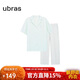 ubras水果系列滿(mǎn)印全棉短袖長(cháng)褲家居服套裝女士睡衣女 冰藍綠 L
