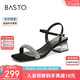 百思圖24夏氣質(zhì)鉆帶舒適粗跟女一字帶銀色涼鞋TT109BL4 黑色 39