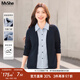 MsShe【設計感條紋假兩件襯衫】大碼女裝2025秋裝胖mm顯瘦針織衫上衣 開(kāi)衫長(cháng)袖-藏青藍色現貨 4XL