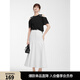 ELLE黑色撞色貝殼繡露肩短袖女2025夏新款設計感優(yōu)雅寬松別致T恤 黑色 L