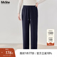 MsShe【開(kāi)叉直筒闊腿衛褲】大碼女裝2025秋裝胖mm高腰顯瘦加長(cháng)褲 藏青藍色現貨 2XL