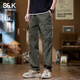 班尼路S&K系列美式工裝褲男春秋新款潮牌沖鋒衣褲子軟殼寬松休閑褲秋款 9810軍綠 XL 身高170-180體重130-150斤