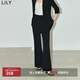LILY夏新款女裝都市休閑通勤款垂墜感顯瘦高腰直筒西式休閑褲 510黑 L