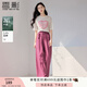 香影玫瑰粉高腰直筒褲2025夏季新款休閑時(shí)尚慵懶風(fēng)垂感闊腿褲子女 粉色 L 165/88A/110-125斤