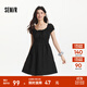 森馬（Semir）連衣裙女收腰蝴蝶結少女感2025新款夏俏皮木耳邊方領(lǐng)短裙氣質(zhì) 黑色90001 L