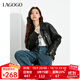 LAGOGO雙排搭扣機車(chē)風(fēng)設計感外套女拉谷谷2024年春秋新款休閑上衣 黑色(W1) M