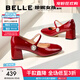 百麗（Belle）櫻桃琥珀同款櫻桃瑪麗珍鞋女25新真皮方頭氣質(zhì)單鞋D7L1DAQ5 櫻桃紅色 36 (230mm)