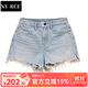 NY-RCE牛仔短褲女夏季新款破洞百搭黑色休閑闊腿褲 淺藍(lán)色 27