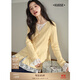闊色（kuose）黃色針織衫毛衣開(kāi)衫蕾絲衫兩件套裝25初秋季新款女疊穿上衣 米杏色蕾絲衫7002 L