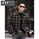 JEEP SPIRIT吉普新款休閑男真皮衣翻領(lǐng)格子領(lǐng)外套毛呢百搭皮夾克羊毛外套 黑色 【真皮毛呢外套】 L 170 55-65公斤