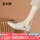 ZHR單鞋女優(yōu)雅氣質(zhì)一字帶瑪麗珍鞋女粗跟時(shí)尚女鞋 AH506 米色 38