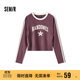 森馬（Semir）長(zhǎng)袖t恤女短款圖案插肩袖緊身春季美式撞色上衣107124101006