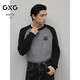 GXG男裝  插肩袖設計毛衣胸前繡花針織衫通勤男線(xiàn)衫 秋冬新品 黑色+灰色 L