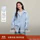茵曼清新格子花邊刺繡襯衫2025秋女裝新款慵懶長(cháng)袖襯衣 藍格 S