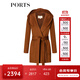 PORTS寶姿秋冬新品女裝時(shí)尚簡(jiǎn)約系帶連帽修身長(cháng)袖毛呢大衣 焦糖咖 M (6)