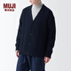 無印良品 MUJI 男式 美利奴羊毛 纜繩花紋 V領(lǐng)開衫 長袖針織衫 AA0PKA3A 深藏青色 M (170/92A)