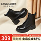 康奈（kangnai）冬季新款女靴時尚方跟馬丁靴牛皮厚底增高女鞋短靴18238027 黑色 37