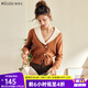 Olrain歐芮兒法式焦糖色針織衫開(kāi)衫女春秋新款女裝刺繡娃娃領(lǐng)毛衣 焦糖色 M