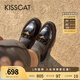 KISSCAT接吻貓25年春季新款萬茜同款【翎羽樂福鞋】休閑厚底樂福小皮鞋女 黑色 （瘦腳卡碼拍小一碼） 37 (235mm)