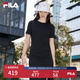 FILA 斐樂官方女裝針織連衣裙2025夏季新款時尚簡約修身開衩長裙子 正黑色-BK M 165/84A/M