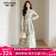 帝弗·潤馳2025秋冬季新款綠色提花長(zhǎng)袖連衣裙女超長(zhǎng)款優(yōu)雅氣質(zhì)過膝大擺長(zhǎng)裙 灰綠色 2XL