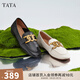 他她（TATA）樂(lè )福鞋女鞋2025秋季新款通勤平底單鞋英倫風(fēng)一腳蹬皮鞋 淺黑 37